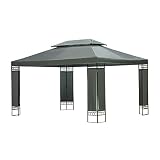 Mondeer Gartenpavillon mit Doppeldach 3x4m, 12m² Partyzelt Gartenlaube, Metall Gestell Stabil Dachplane Wasserdicht, Luxus Mordern Stil, G
