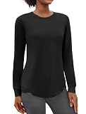 PINSPARK Damen Fitness Sport T-Shirt Langarmshirt Running Fitness Shirts Sportbekleidung Langarm Oberteile Top Casual Shirt Loose Fit Schwarz M