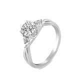 Ayoiow 9K Weißgold Verlobungsring Damen 3Ct Rundschliff Weiß Moissanit Elegant Verlobungsring