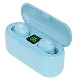 Qussedser Mini-Ohrstöpsel, Mikrofon, kabellose In-Ear-Kopfhörer, IPX7, wasserdicht, LED-Display, kabellose Ohrhörer für Radfahren, Laufen, Hellb