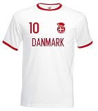 Nation Dänemark Ringer T-Shirt Trikot Wappen NO. 10 W-R (M)