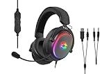 Speedlink CONUX - RGB Gaming Headset mit Mikrofon für PC PS5/PS4/ Xbox Series X/S/Switch, RGB Beleuchtung, kabelgebunden mit Kabel 3,5mm Klinke, Y-Adapter, schw