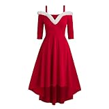 Rockabilly Kleider Damen Weihnachten Abendkleid Kurz Kleid Weiß Petticoat Kleid Charlston. Kleid Barock Kleid Neckholder Kleid Damen Kleid RüCkenfrei Christmas Dresses Festival Kleidung (Rot, S)