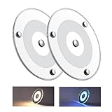 Obeaming 12V LED Deckenleuchte Wohnmobil, Dimmbar Panel Leuchte 120mm 4,5W 400LM Zwei Farbe (Warm Weiß/Blau) mit Touch Schalter Rund Aufbauleuchte für Boot Yacht Innenbeleuchtung, 2 Stück 3000