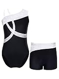 iEFiEL Mädchen Einhörner Turnanzug Glänzend Gymnastik Leotard Kinder Kleidung Set Ballett Trikot Tanz Kostüme mit Überkreuzte Träger X Weiß 158-164