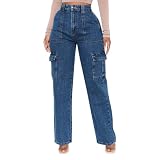 QUINTRA Damen Jeans Lockere Weites Bein Lässige Jeanshose für Damen (Dark Blue, M)
