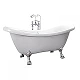 HOME DELUXE - freistehende Badewanne - FAMA, Weiß - Maße: ca. 176 x 74 x 79 cm - Füllmenge: 204 Liter, inkl. Überlaufschutz, Siphon und Verschluss - inkl. Füße I Spa, für 2 Personen, Indoor Badew