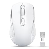 Lveheay Kabellose Computer Maus mit BT5.0 und USB-A & USB-C 2in1 Dualer Empfänger, Bluetooth-Maus Leise, wiederaufladbar- kompatibel mit TypeC und USB-Port-Geräten/MacBook Pro/Air/iPad/Laptop,weiß