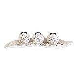 Relaxdays Teelichthalter Set, Blattschale, Deko Sand, Kieselsteine, Kerzenhalter, stimmungsvolle Tischdeko, beige-weiß, 2.5 x 50.5 x 16.5