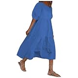 Allegorly Freizeitkleid, Sommer, Damen, Boho, lässiges Kleid, schick, elegant, leicht und atmungsaktiv, Länge V-Ausschnitt, bedruckt, elegant, Urlaub, elegante Bluse, Blau-C, S