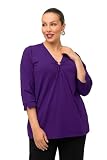 Ulla Popken Damen, Zierring, Classic, V-Ausschnitt, 3/4-Arm T-Shirts, schwarz, 50-52