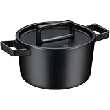 WMF Flavour Bräter 22 cm, Gusseisen Bräter Induktion, Gusseisen-Kochgeschirr, emailliert, Gusseisen Topf, Gussdeckel, Schmortopf, Deckel mit Kondensationsnoppen, moderne Eleganz, schw