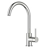 FORIOUS Wasserhahn Küche, Mischbatterie Armatur, Edelstahl, 360° Schwenkbar, Einhebel-Warm- und Küchenarmatur, Edelstahl, Auslaufhöhe 238 mm, Edelstahl,Hoher Bogen (345mm)