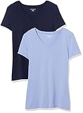Amazon Essentials Damen Kurzärmeliges T-Shirt mit V-Ausschnitt, Klassischer Schnitt, 2er-Pack, Purpur/Marineblau, XXL