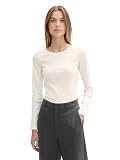 TOM TAILOR Denim Damen RIPP Longsleeve mit Glitzer-Effekt, 10332 - Off White, M