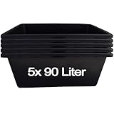 BURI Mörtelkasten Set 5 Stück (90L) - Robuste Mörtelkästen, Pflanzkübel, Maurerkasten für Baustelle, Garten & Heimwerkerprojekte, UV-beständig, stapelb