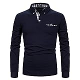 APAELEA Poloshirt Herren Langarm Baumwolle Golf T-Shirt Casual Tops,Navy blau,XL