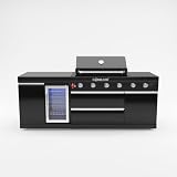 GORILLER® FUSION Lite - Outdoorküche - aus Edelstahl inkl. Kühlschrank, Spüleinheit, Arbeitsfläche, Rotisserie und Regenhaube, Außenküche schw