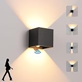 LED Wandleuchte Innen/Aussen mit Bewegungsmelder,12W Wandlampe,IP 65 Wasserdichte Außenwandleuchte 3000K Warmweiß Wandbeleuchtung,Modern Aussenleuchte mit Up Down Einstellbar Abstrahlwinkel,schw