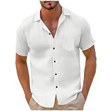 Kurzarm Leinenhemd Herren Leinen Freizeithemden mit Tasche Solide Musselin Hemd Revers Leinen Baumwolle Shirt Leichte Sommer Hemden Strand Tops Arbeit Oberteil Business Blusen Büro T-Shirts T S