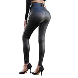 North Bund Damen Kunstleder Thermo Leggings High Waist Lederhose Winter Strumpfhosen Leder Leggins Hose Sexy Stretch Hüfthoch Push Up Treggins Thermoleggins Schwarz S