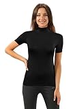 sesto senso Damen T-Shirt Kurzarm Rollkragen Nek Einfarbig Viskose L Schw
