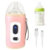 Baby Flaschenwärmer, USB Flaschenwärmer Tragbarer, Baby Flaschen Wärmer, Babykostwärmer mit LCD-Display, MilchflaschenwäRmer, Erwärmen und Warmhalten von Babynahrung für Outdoor Auto Reisen (Rosa)