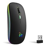 TQQ Maus Kabellos, 2,4 GHz-USB funkmaus, Bluetooth Maus, 1600 DPI Optical Tracking, Wiederaufladbare LED-Dual-Modus Mouse für Laptop, PC, iOS, Android, iPad, Window