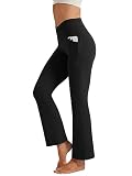 Friptspyg Hose Damen Flared Leggings V High Waist Schlaghose Elegant Jogginghose Stretch Yogahose mit Taschen Sporthose, Schwarz M