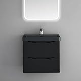 doporro Waschbeckenunterschrank Waschtisch mit Unterschrank Wandmontage Smile in matt schwarz, BTH: 60x42x50 cm, inkl. Mineralguss-Waschbeck