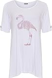 WearAll Damen Plus Diamante Flamingo Top Damen Druck Kurz Hülle Schaukel Abgefackelt T-Shirt - Weiß - 46