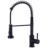 Wasserhahn Küche Schwarz, Hochdruck Küchenarmatur mit Brause Ausziehbar, Hoher Bogen Mischbatterie Küche 360°Drehbar 2 Sprühfunktionen, Spiralfeder Spültischarmatur Edelstahl, Mattschw