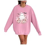 Generisch Oversize Halloween Pullover Damen Sweatshirt Lustige Trend Aufdruck Damenpullover ohne Kapuze Teenager Winter Locker Rundhals Langarm Pulli Casual Oberteil Langarmshirt (#3941, XL)