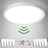 OPPEARL [10 Stücke LED Deckenleuchte mit Radar Dämmerungssensor, 18W 1800LM Rund Sensor Licht，4000K Rund Deckenlampe mit Bewegungsmelder Innen für Flur Treppe Küche Balkon Abstellraum Keller 23×2,4
