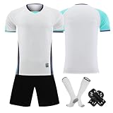Generisch Fussball Kleidung Kinder, Fußball Trikot Erwachsene Set Benutzerdefiniertes Name Nummer Team Für Set Kinder Baby (L, White)