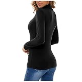 Pullover Damen Rollkragen Langarmshirt Basic Shirt Herbst Winter Warme Oberteil Stretch Bluse Slim Fit Sweatshirt 2022 Neu Top für Frauen M
