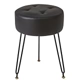 IBUYKE Kunstleder Runde Fußstütze Hocker, Make-up Eitelkeits Beistelltisch, PU Schminktisch Sitz, Pouf Couch Hocker, goldene Stahlbeine, Schwarz L/G-31B