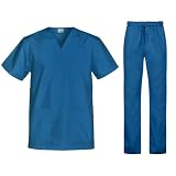 B-well Cesare Unisex-Schrubb-Set Schlupfkasack + Schlupfhose Set Medizin Arzt Uniform Schlupfjacke Oberteil mit Hose Medizinische Berufsbekleidung - Leichter Stoff (Karibikblau, L)