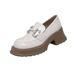 Damen Weiches Leder High Heels Retro Dickes Unterteil Strass Grob mit Britischen Stil Fee Le Fu Schuhe Temperament Romantisch Abendessen High H