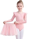 Comfyouth Ballettkleidung Mädchen Langarm Ballerina Turnanzug mit Abnehmbarem Rock Glitzer Ballettkleid Tanzkleid Kinder Ballett Trikot 2-11 J
