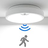Peasur LED Deckenleuchte mit Bewegungsmelder Batteriebetrieben, 18cm Lampe Innen Aussen, 300LM 6000K Treppen Deckenlampe für Schrank Balkon Abstellraum Keller Flur Garage Bad Kü