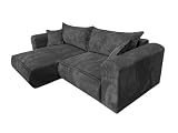 Ecksofa mit Schlaffunktion BERLIN L-Form, Sofa Couch mit Bettkasten, Sofa Eckcouch, Schlafsofa für Wohnzimmer, Sofa Couch mit Schlaffunktion und Bettkasten (Dunkelgrau, Ottomane Links)
