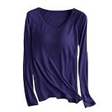 tsaChick Langarmshirt Damen Basic Tops mit integriertem BH Mieder Slim Fit gepolstertes Unterhemd BH Hemd U-Ausschnitt Bauchweg Shapewear Top Trägertop Body Shaper Long Sleeve Oberteil S-XXL