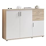 Stella Trading BOBBY Kommode in Eiche Sonoma Optik, weiß - Modernes Sideboard mit viel Stauraum für Ihren Wohnbereich - 120 x 82 x 35 cm (B/H/T)