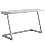 FineBuy Schreibtisch 120x55x76 cm Hochglanz Weiß/Silber PC-Tisch mit Metallbeine, Design Computertisch, Home-Office Bürotisch, Konsolentisch M
