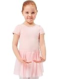 tanzmuster ® Ballettkleid Mädchen Kurzarm - Lucy - Baumwolle - Chiffon Röckchen - ballett-rosa, Größe:128/134