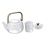 DECORNIJIA Kreativer Hitzebeständiger mit Bambusgriff Hochborosilikat Teekanne für Haushalt Praktischer Teebereiter Elegantes Design für Wohnzimmer und Büro Teezubehö