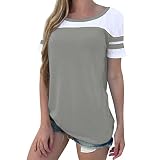 Damen-Top mit rundem Ausschnitt, gestreift, zweifarbig, Patchwork, lässig, modisch Halloween Pullover Damen T Shirt Damen Kurzarm Mit Druck Damen Rundhals Kurzarm Damen Basic T-S