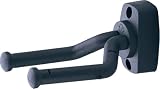 K&M 16280 Universal Gitarren-Wandhalter Schwarz - Beweglicher Bügel - Für alle Kopfplatten geeig