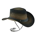 Leatherick Australian Cowboy Unisex Western-Stil zweifarbig Schwarz Braun Outback Echtes australisches Leder Buschhut (as3, Alpha, xx_l, 2XL)